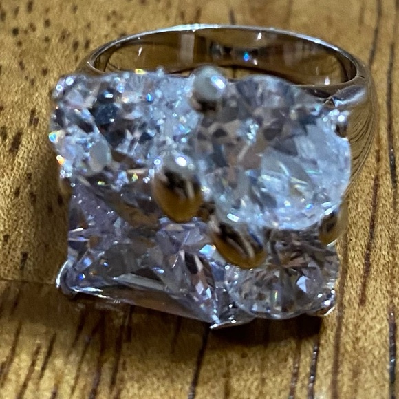 Silver tone multi chunky stone ring size 8 - Picture 1 of 6